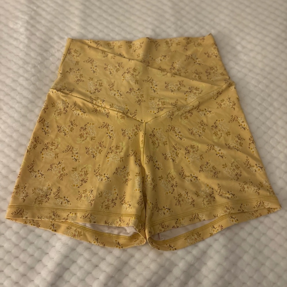 Free People High Waist Floral Yellow Shorts